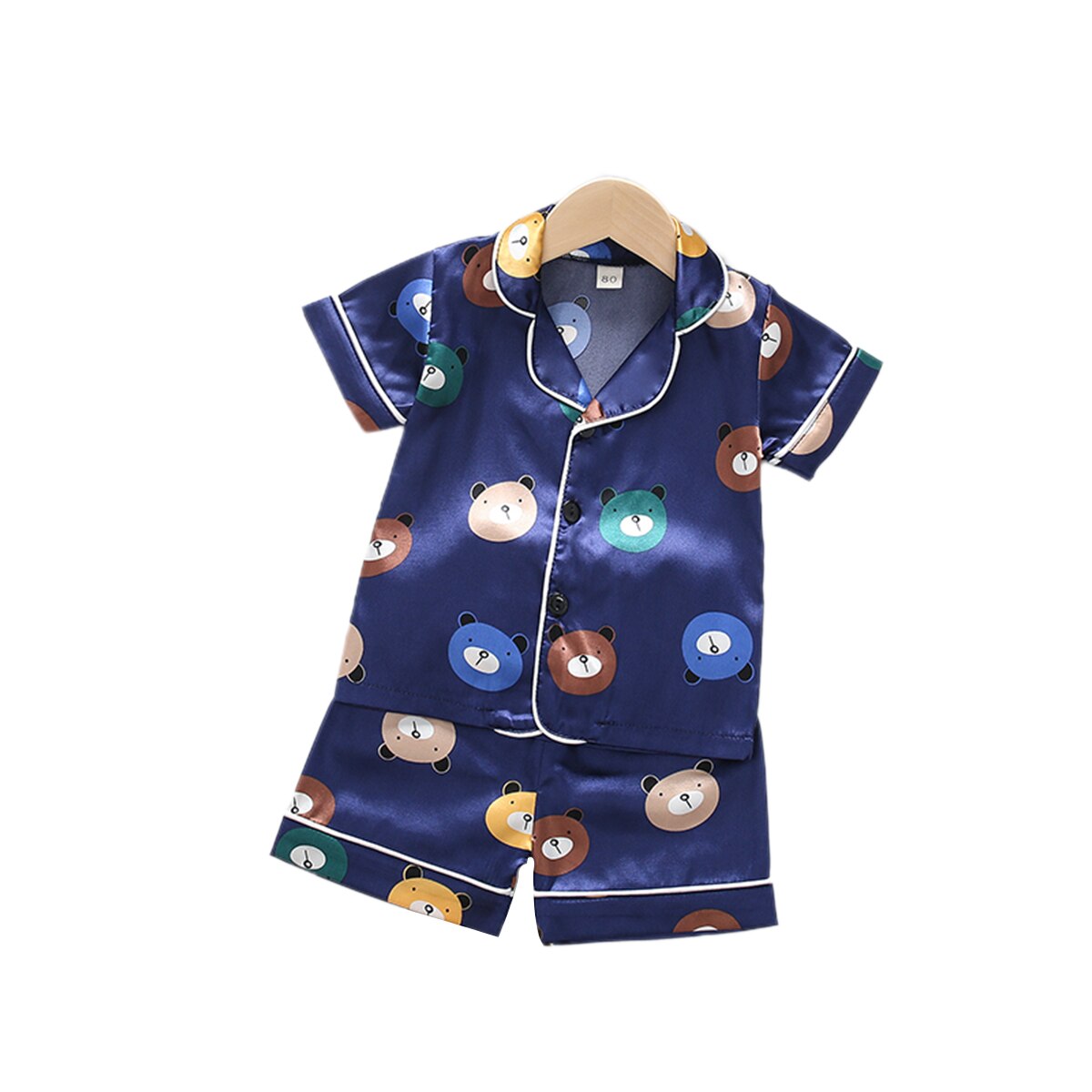 Herfst Zomer Schattige Beer Tropische Print Peuter Baby Kids Jongen Knop Stitch Nachtkleding Nachtkleding Pyjama Set Homewear