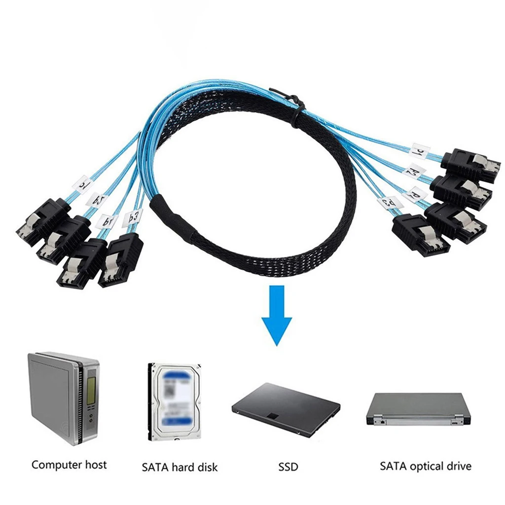 4/6/8 sata para 4/6/8 sata 4.0 7p fêmea 90/180 graus com malha trançada para servidor computador host ssd sata cabo adaptador de disco rígido