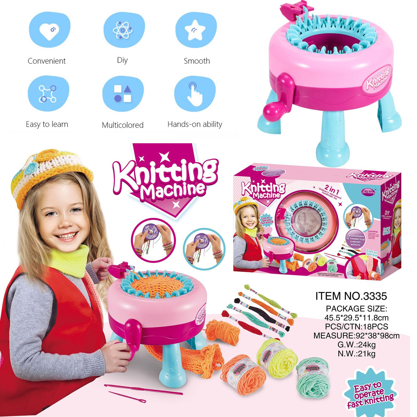 2-In-1 Diy Wol Knitter Voor Breien Machine Set Hand Breien Machine Kinderen Hoeden En sjaals Wol Loom