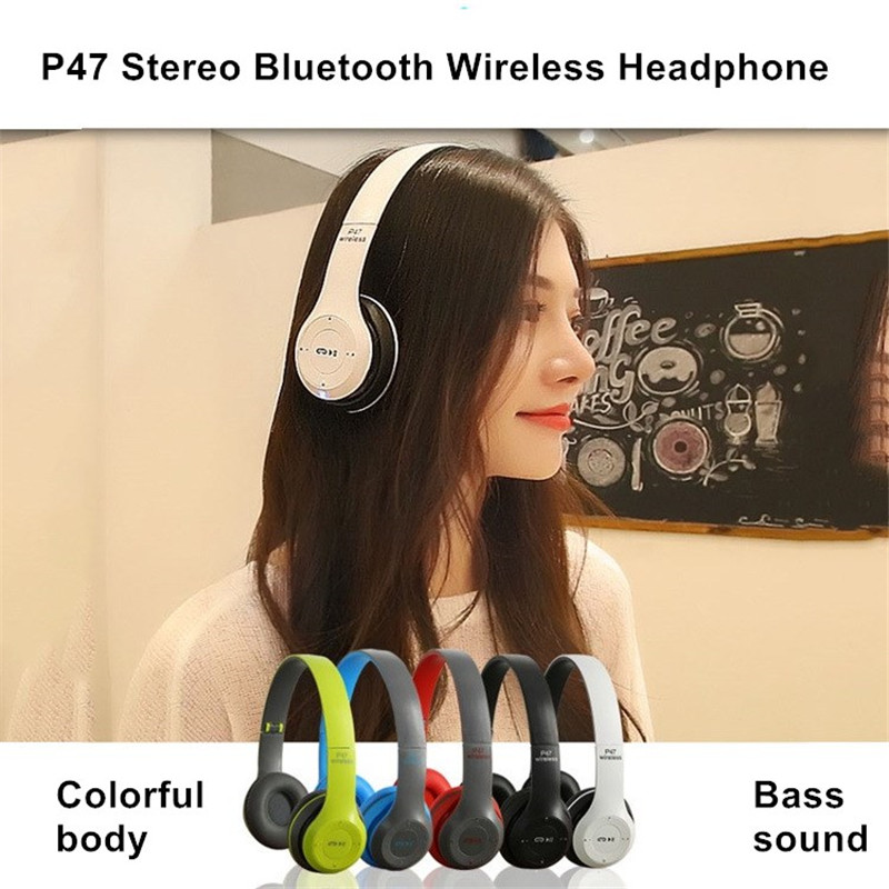 P47 Bluetooth 5.0 Wireless Headphone Foldable HIFI Stereo Bass Earphone Kid Helmet With Mic USB Adaptor For iPhone Game