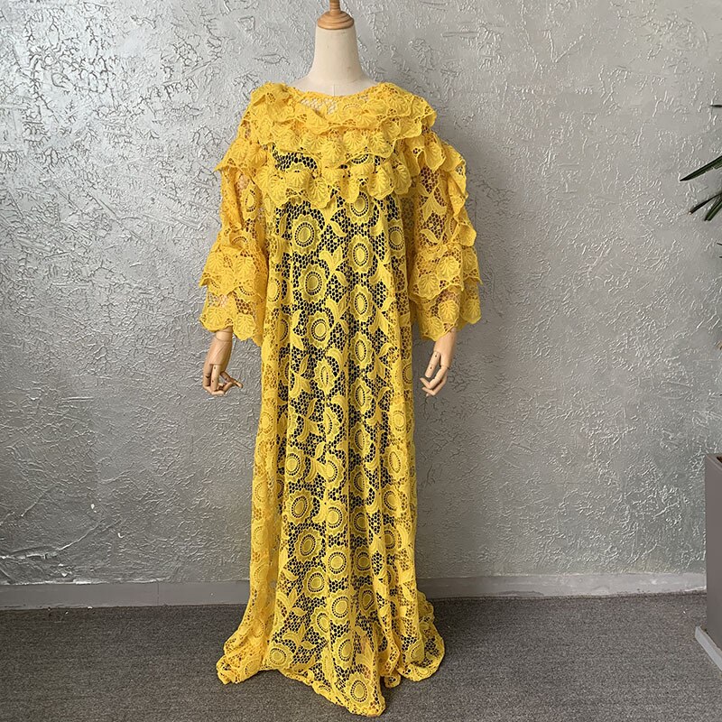 Lace African Dresses for Women Plus Size Muslim Dashiki African Clothes Abaya Dubai Boubou Robe Africa Maxi Dress
