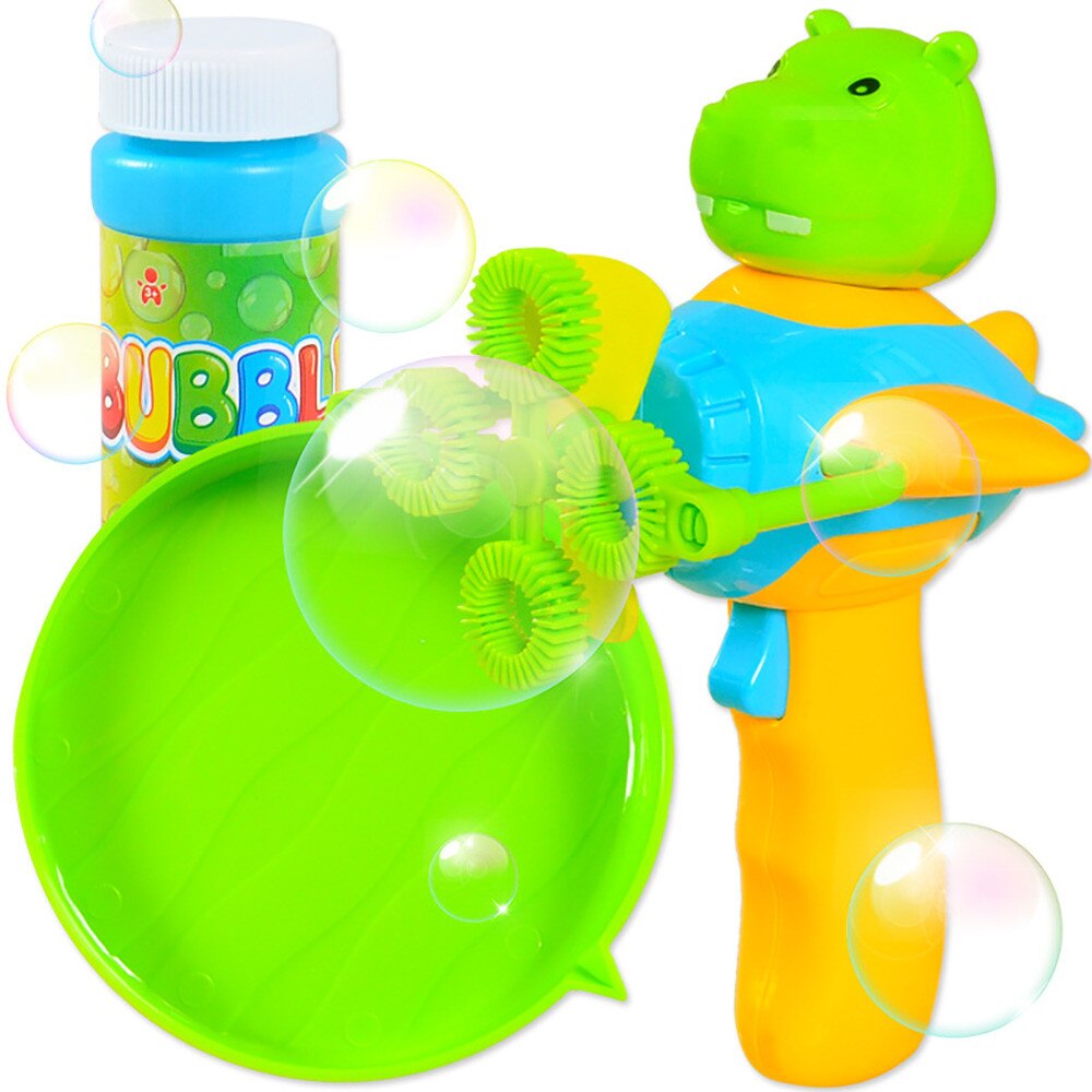 Summer Children's cartoon Water Gun hand-held automatic electric four-hole blowing bubble toy Birthday n#: Green