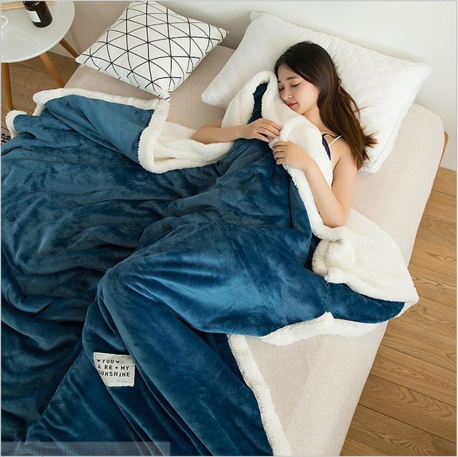 Super Weiche Doppel-schicht Lamm Plüsch Flanell Decke gepolstert Bett warm in Winter klimatisierte Decke König größe Decken: navyblue / 150cm durch 200cm