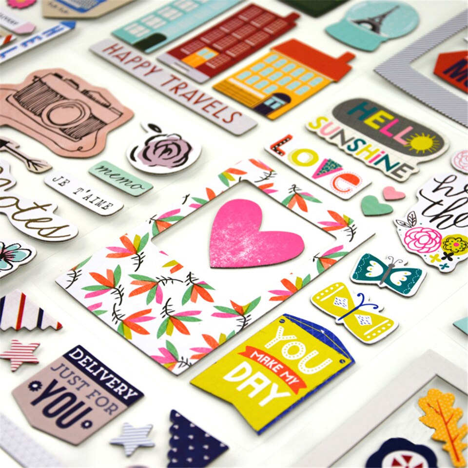 Reisthema drielaags karton papieren stickers kits stansen voor doe-het-zelf scrapbooking junk journal album sticker kaart maken  s074