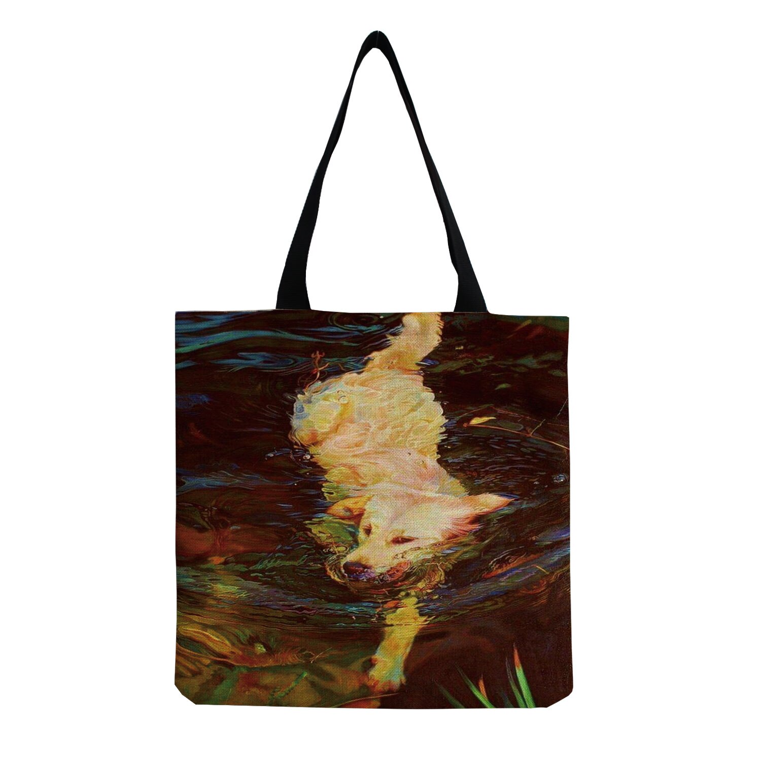 Exclusieve Olieverf Hond Print Boodschappentassen Voor Boodschappen Papillon Pug Retriever Print Vrouwen Schoudertas Handtas Grote Capaciteit: hm2916 Dog Bag