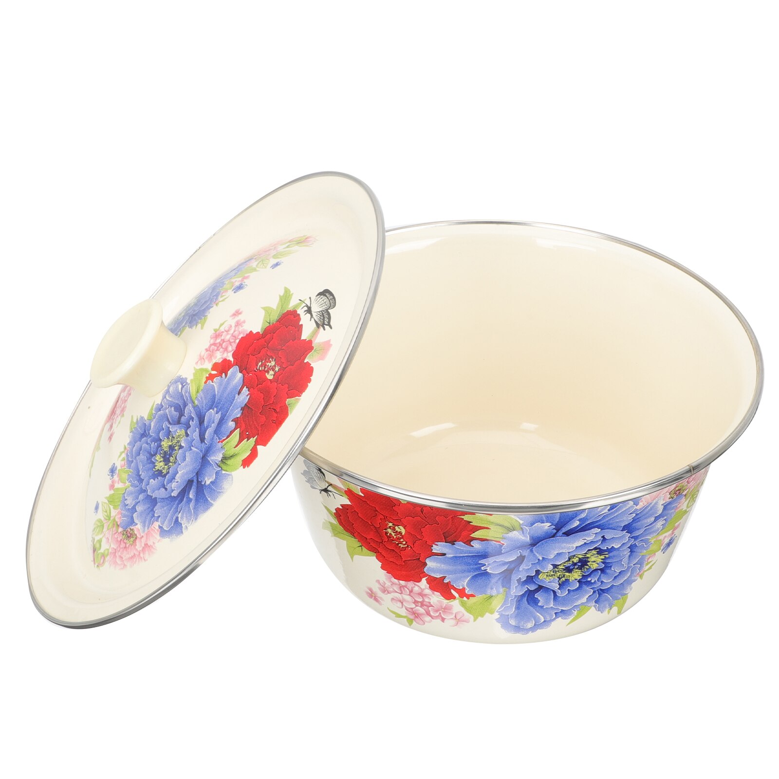 Multi-purpose Enamel Basin Retro Style Basin with Lid Kitchen Egg Mixing Bowl