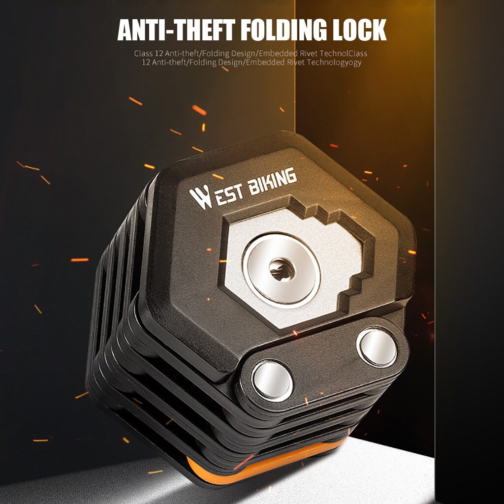 Foldable Bike Lock With 3 Keys Hamburg-Lock Alloy Anti-Theft Strong Security Bicycle Folding Lock Mount Bracket Bike Chain Lock: Default Title