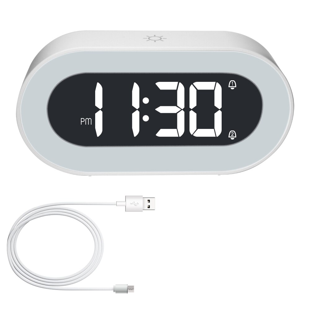 Muziek Tafel Klok Usb Aangedreven Nachtlampje Met Touch Snooze Elektronische Desktop Klok Digitale Wekker: WHITE