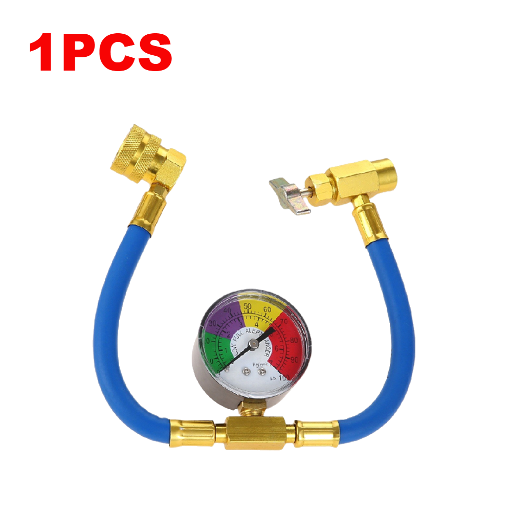 R134a air conditioning gas coolers with pressure gauge, refrigerant gas refill for cars, automotive refrigerant charging hose: Brown
