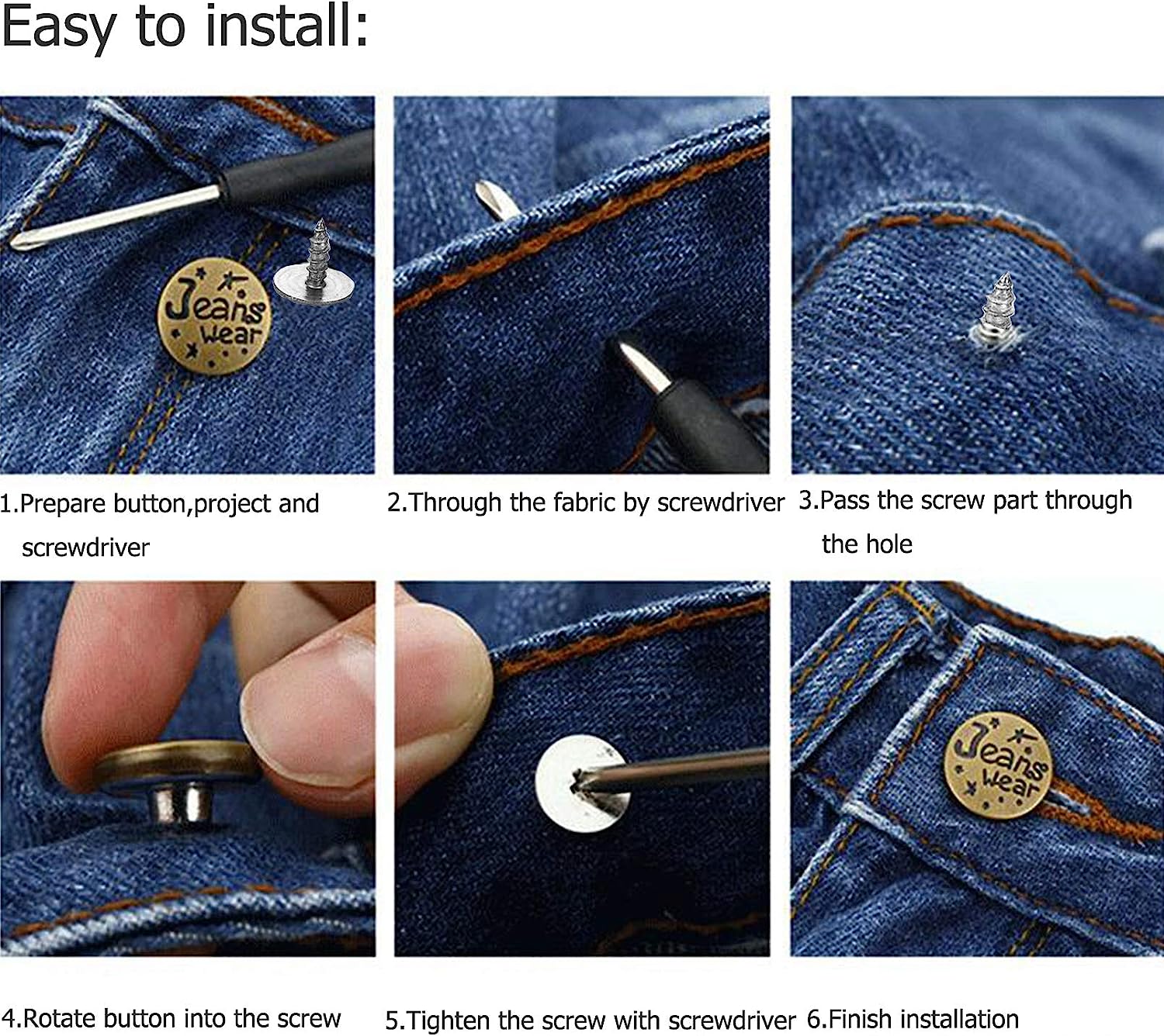 5 pezzi bottoni jeans di ricambio 17mm senza cucito kit di riparazione bottoni metallici bottoni Jean rimovibili senza chiodi accessori per cucire