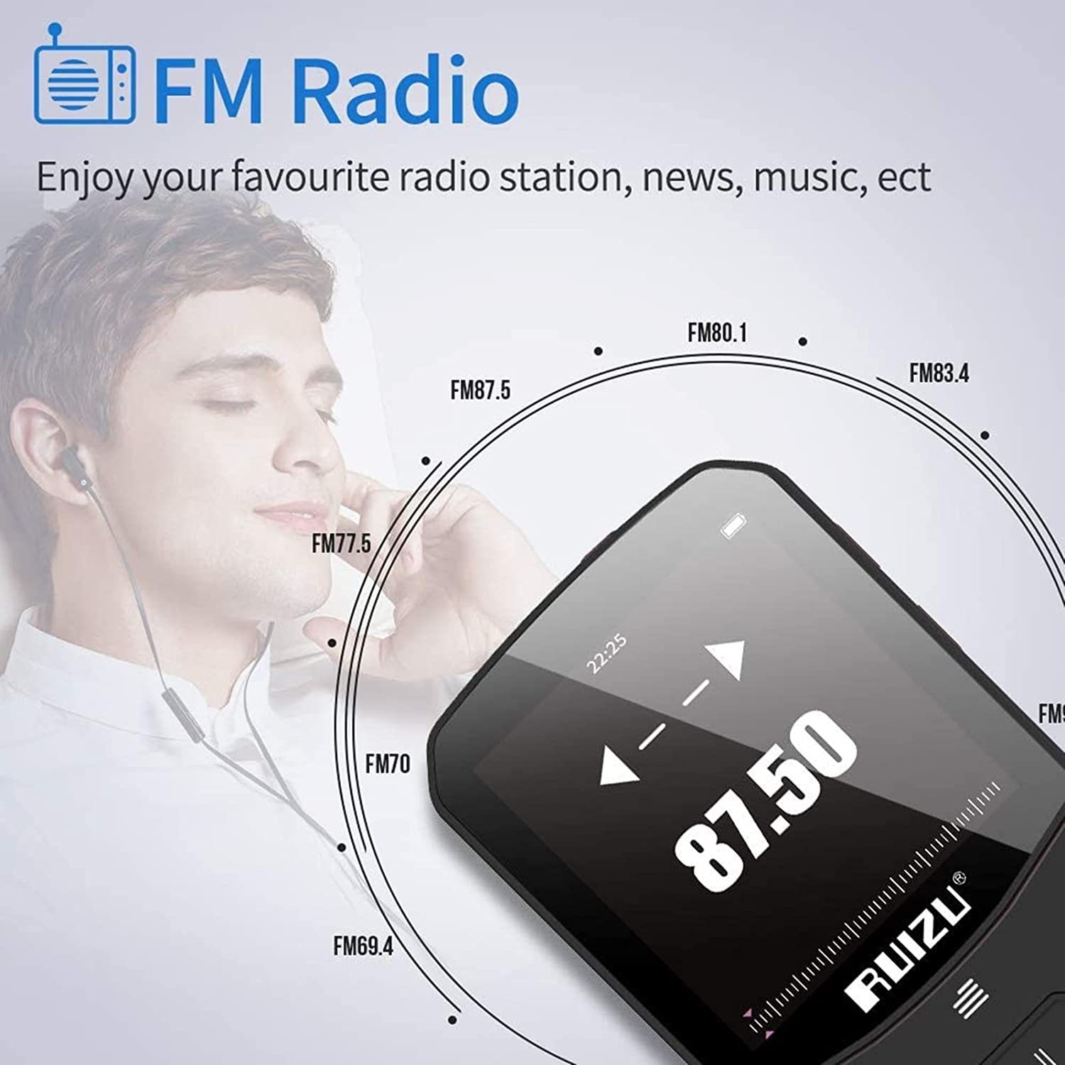 RUIZU X52 Sportowy odtwarzacz MP3 Bluetooth Przenośny klips Mini Walkman z obsługą ekranu FM, nagrywanie, zegar, radio z krokomierzem