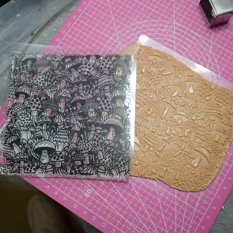 Ceramika narzędzie tekstura pieczęć robić wytłaczania arkusze śliczne Mashroom wzór glina polimerowa narzędzie tłoczenie szablon mata robić biżuterii ceramicznej