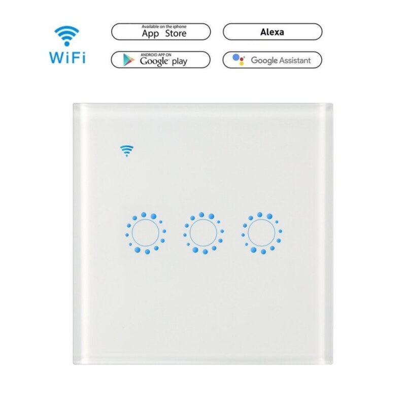 WiFi Smart Light Switch Screen Touch Wireless Smart Wall Switches Remote Control Black White 3 1/2/3 Gang: C / EU Standard