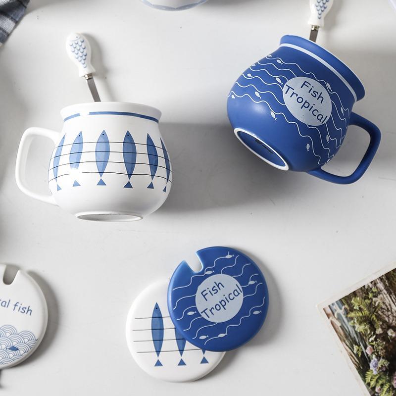 Simple Office Tea Cup Water Cup Afternoon Tea Coffee Cup Household Lid With Spoon Ceramic Milk Cup Mug