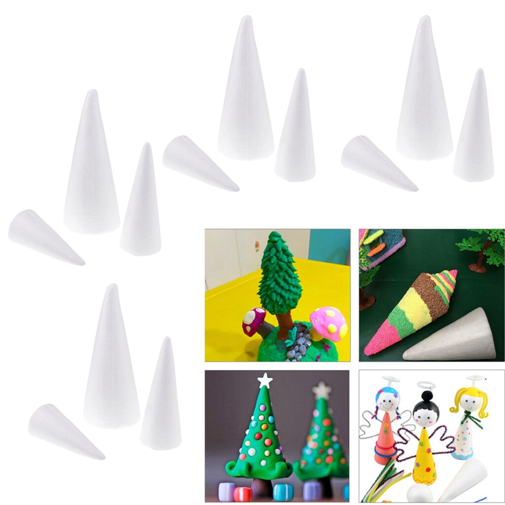 12 Cone Shape Styrofoam Foam For Handmade Modelling Kid Craft DIY 15/20/25cm
