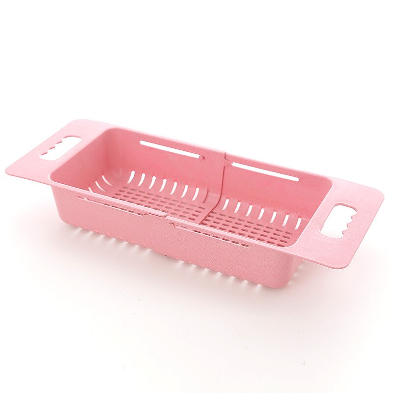 Évier Végétale Réglable Porte-Fruits Plat Séchage Grille Paille Vidange Panier De Rangement De Cuisine Vaisselle Rack De Stockage Panier de Lavage: Pink