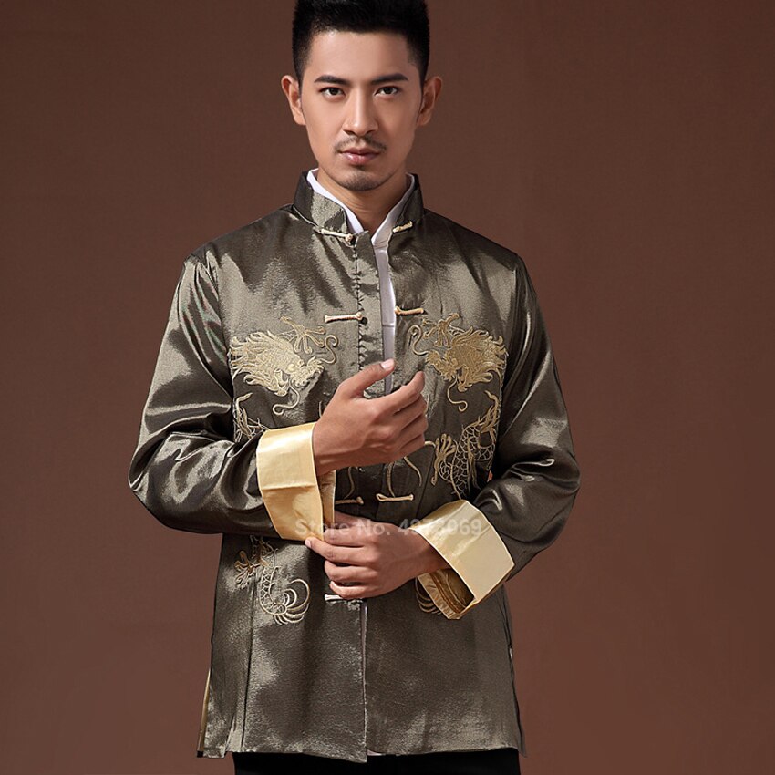 Costume traditionnel chinois brodé Dragon pour homme, haut de chemise, veste Cheongsam Hanfu, Vintage, 2022: Yellow / L
