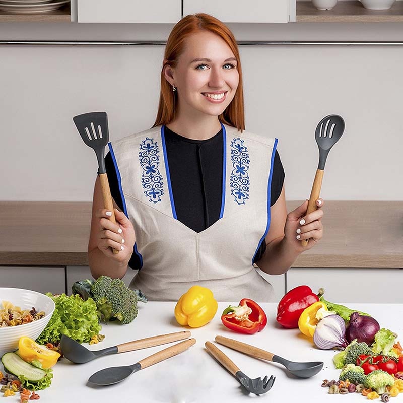 TEENRA 8Pcs Food grade Silicone Kitchen Utensils Set Non-stick Cooking Tools Silicone Utensil Set Spatula ladle Slotted Turner