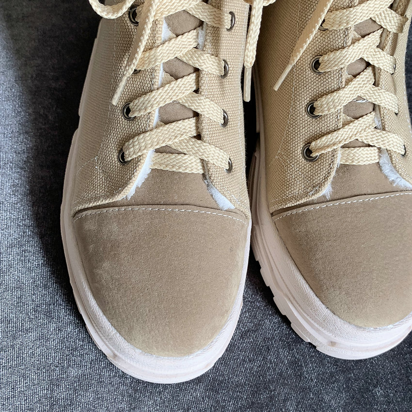 Qutaa scrubdoek casual damesschoenen herfst winter platform veterschoenen ronde neus wighak damesschoenen maat 34-43