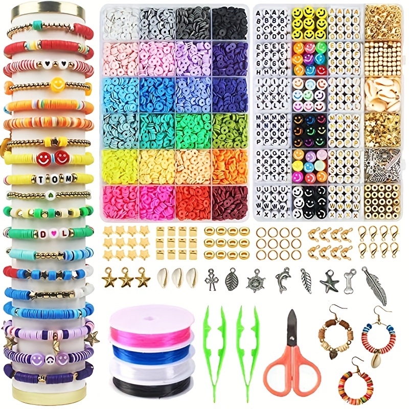 2 cajas de 24 cuentas de arcilla de Color arcoíris, Kit de fabricación de pulseras para fabricación de joyas, Kit de accesorios de cuentas de letras, suministros hechos a mano DIY: Color dorado