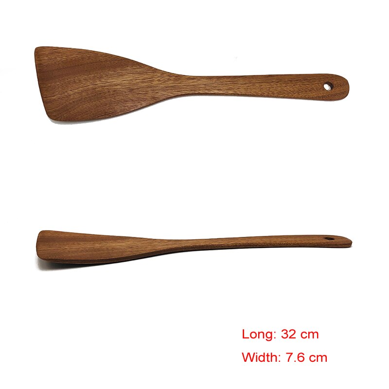 Juego de utensilios de cocina antiadherentes de madera de teca, espátula, pala, sopa, cuchara de arroz, herramienta de cocina, vajilla, 1 ud.: 2
