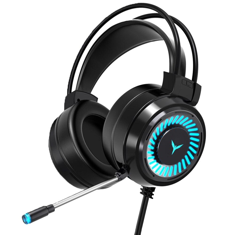 Gaming Headset USB Wired Headphones With Microphone Surround Sound Stereoe Colourful Light PC Laptop Game Headset: BK