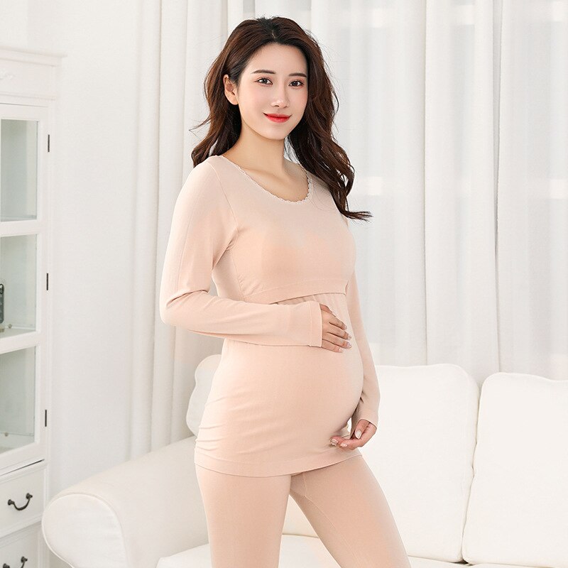 Ropa de dormir de invierno, conjunto Prenatal postparto, ropa interior de otoño para mujeres embarazadas, ropa de dormir gruesa de sueño de lactancia: Skin