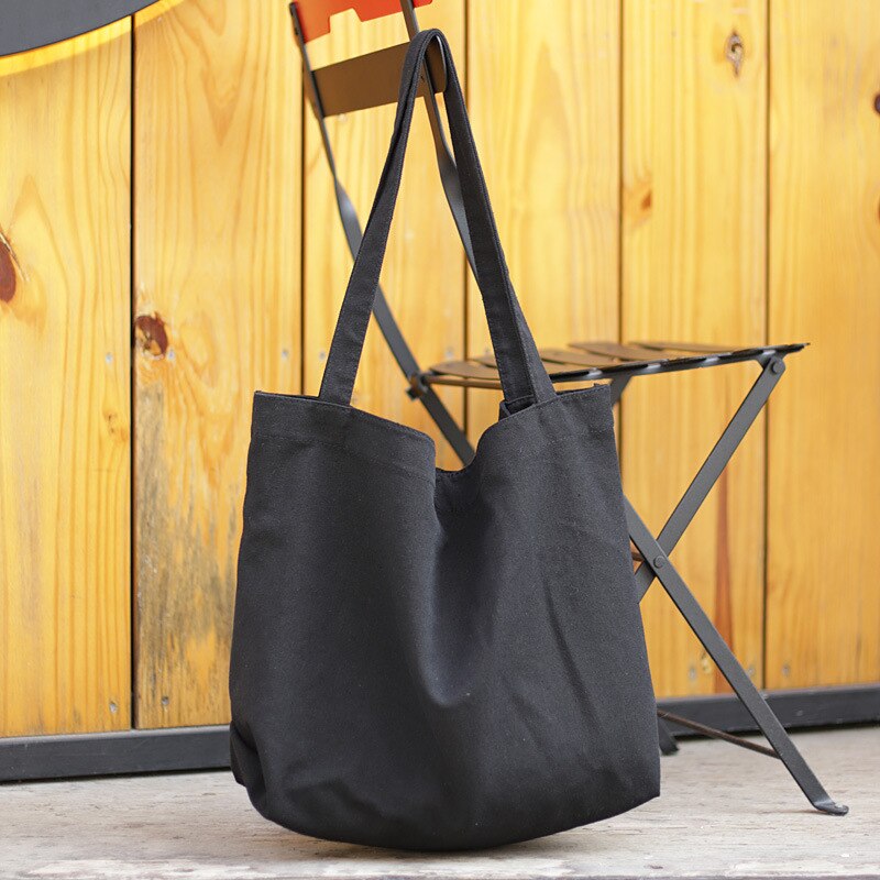 Grote Size Canvas Handtas Eenvoudig Katoen Stof Grote Capaciteit Tote Bag Voor Vrouwen Unisex Herbruikbare Boodschappentas Shopper Hobo: Black
