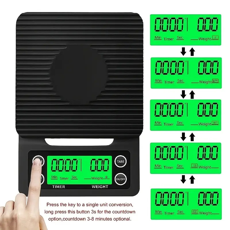 Báscula de café de alta precisión con temporizador, balanza de cocina multifuncional, balanza Digital electrónica LCD para hornear alimentos, 3/5kg, 0,1g