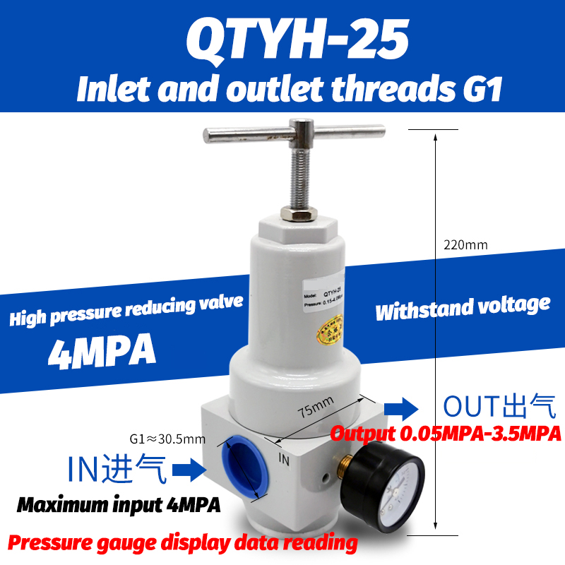 Pneumatische Qtyh Hoge Druk 0 ~ 40 Bar Luchtregelaar Met Meter Poort 1/4 3/8 1/2 2 Inch Bsp 1/2 "Qtyh QTY-08 10 15 20 25 32 40 50