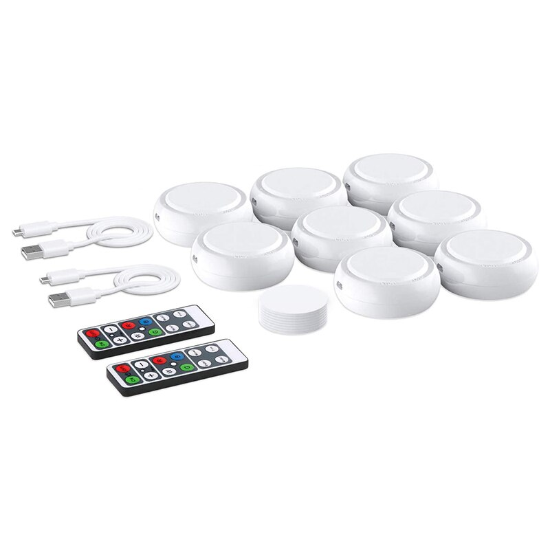 ! Luces Puck a pilas con Control remoto, Pack de 8 luces de armario con luz de armario en 16 colores y 3 modos