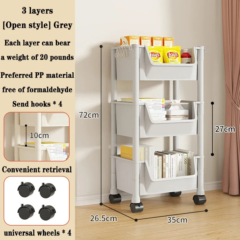 Trolley Boekenplank Verplaatsbare Boekenplank Mobiele Keuken Opbergrek Multi-Layer Opslag Shelve Met Wielen Snackkar Opbergrek: Rood