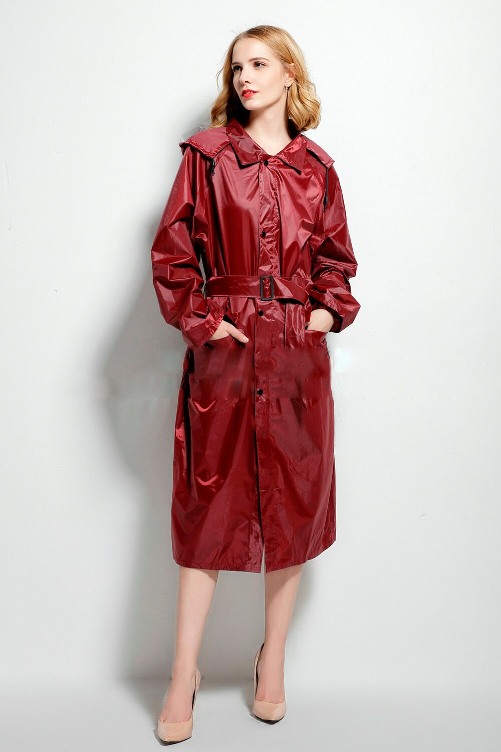 rain coat women polyester waterproof rainwear suits men navy raincoat for fishing camping YY094: wine red / XXL