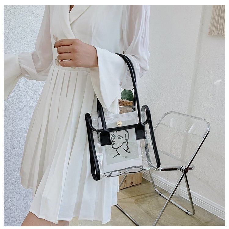 Damska przezroczysta torebka typu galaretka torba moda na co dzień dziki tekstury torebka mała torba kwadratowa jednolity kolor