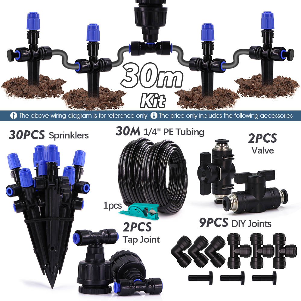 1/4" 4/6mm Bubbler Irrigation System 360° Adjustable Sprinkler w/ Support PE Hose Kit for Garden Lawn Plant Potted Drip Watering: WHITE