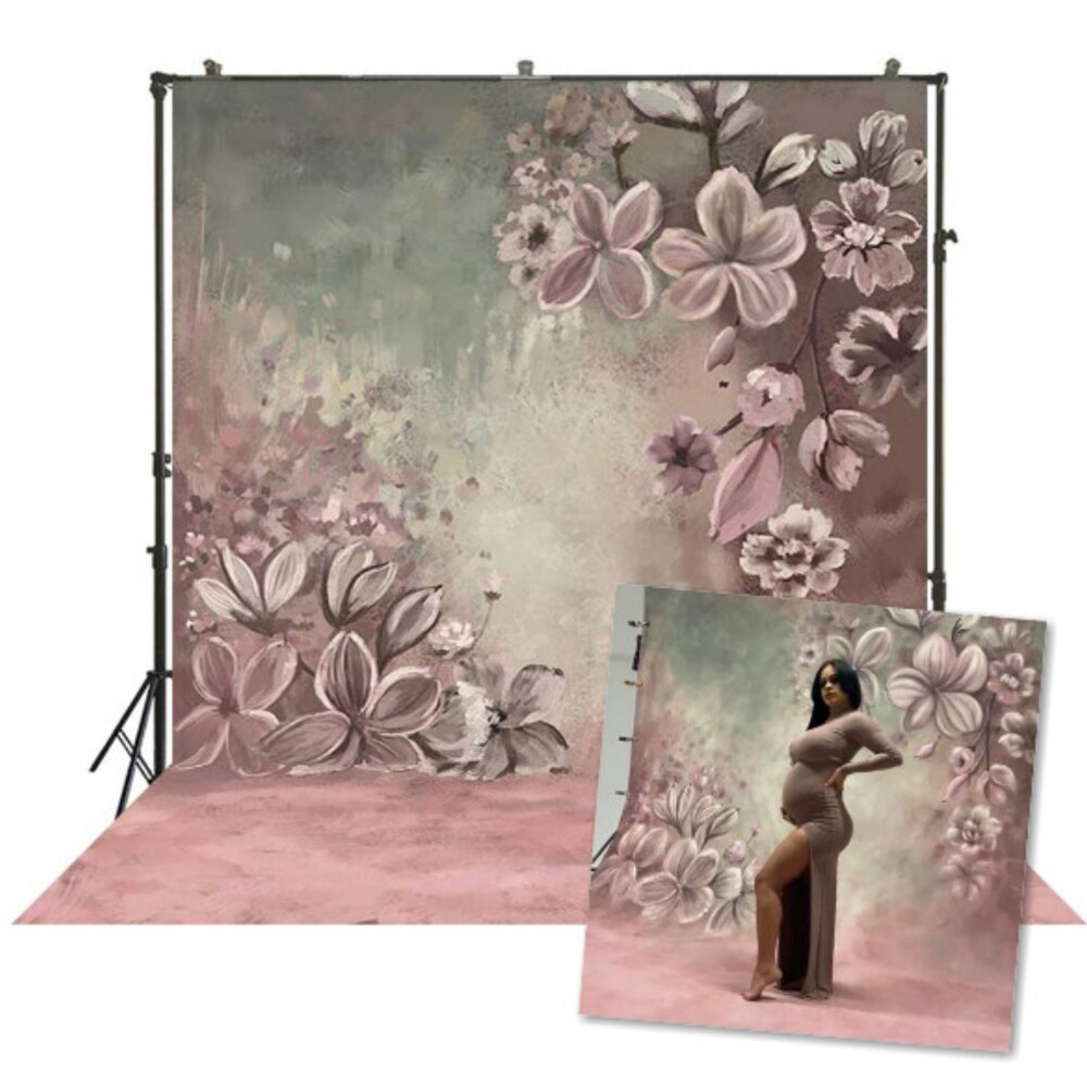 Huayi Fotografie Achtergrond Aquarel Olieverf Bloemen Pasgeborenen Kind Studio Zwangere Vrouw Portretten Foto BackgroundW4698