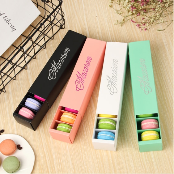 10/20Pc Wit Macaron Doos Met Roze Wit Zwart En Groen Dessert Macaron Dozen Gunsten En Verpakking dozen Voor 12 Macarons