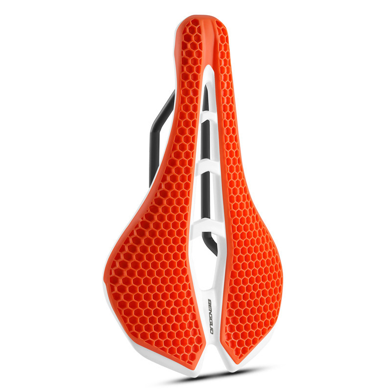 Fiets 3D-zadel Honingraat schokabsorberende zitting Hol ademend kussen Comfortabele racefietsuitrusting: Oranje