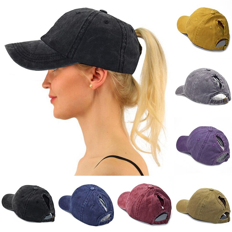 Women Baseball Cap with Horsetail Hole Sunshade Outdoor Sports Cap EDF88