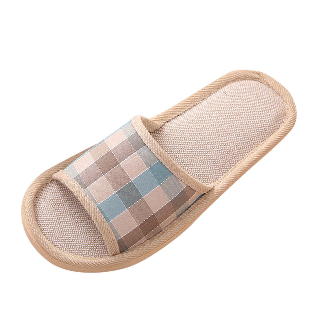 Zapatillas de mujer, zapatillas de tela de algodón para el hogar y el dormitorio, chanclas a cuadros para interior, zapatillas planas, zapatos para mujer A40
