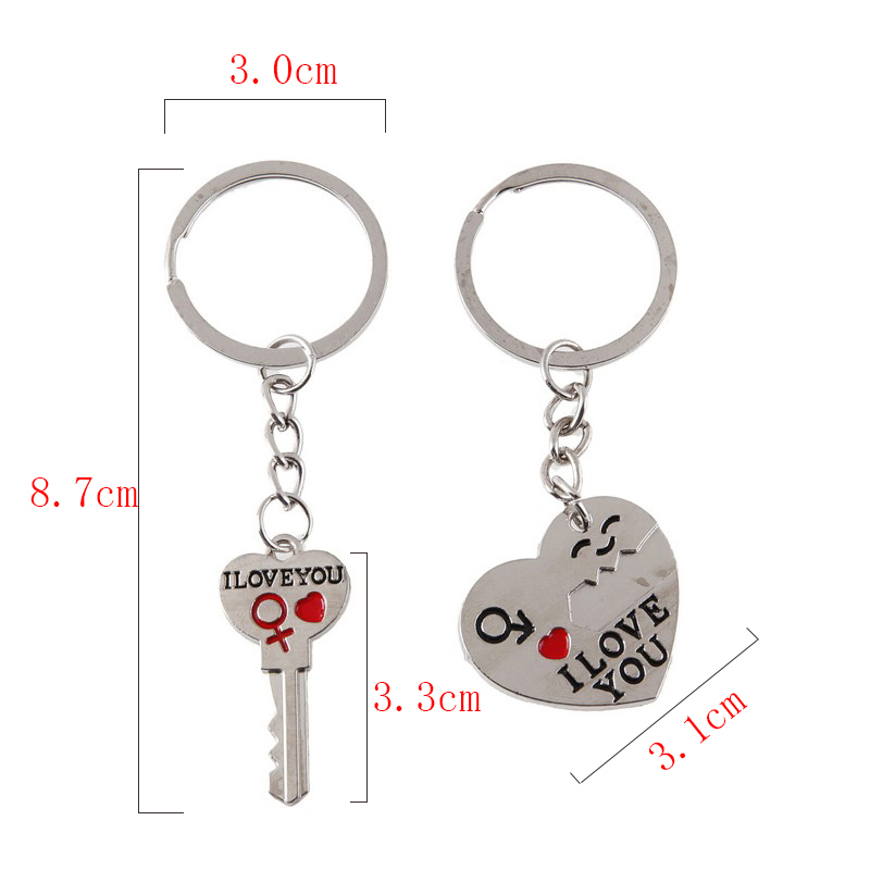 1 Pair Couple I LOVE YOU Letter Keychain Heart Key Ring Silvery Lovers Love Key Chain Souvenirs Valentine's Day Jewelry