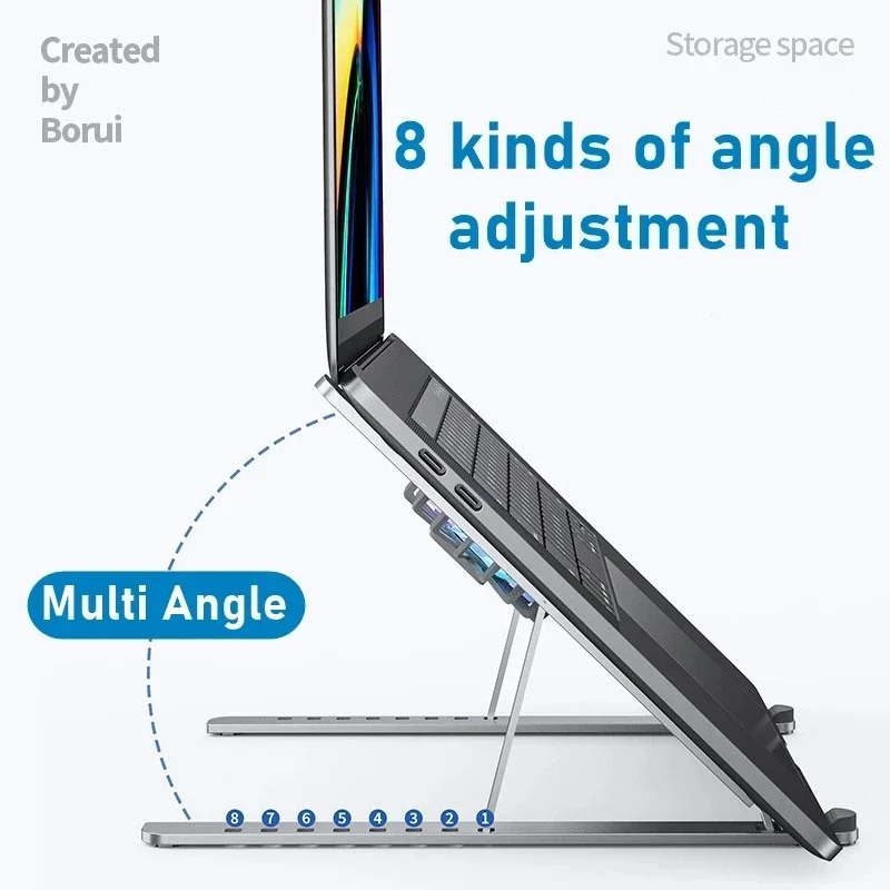 Aluminiums bærbar stativ sammenleggbar skrivebordsstige lydløs kjølevifte justerbar bærbar stativ for macbook pro air datamaskin pc ipad nettbrett