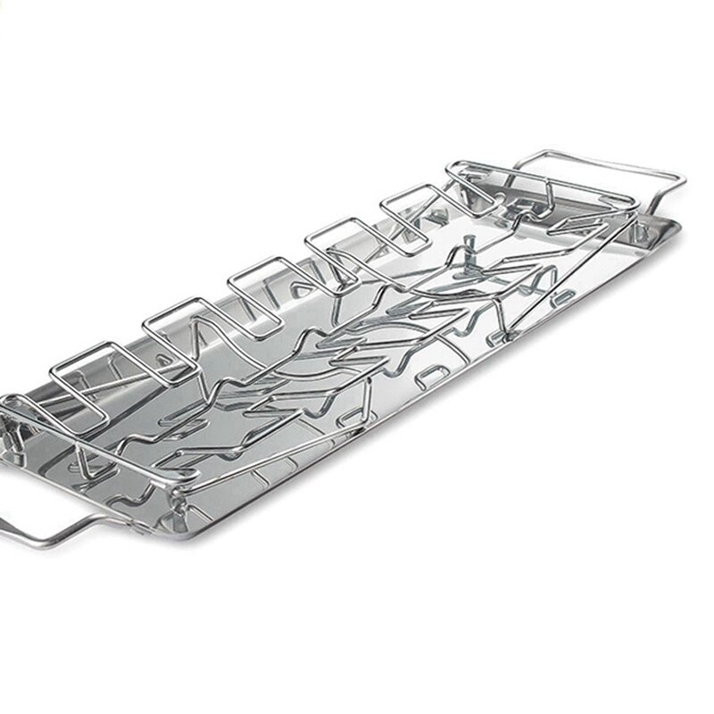 Folded Stainless Steel Grilled Chicken Leg Rack With Bottom Trays Grilled Chicken Rack BBQ Grill Tray 14 Cards