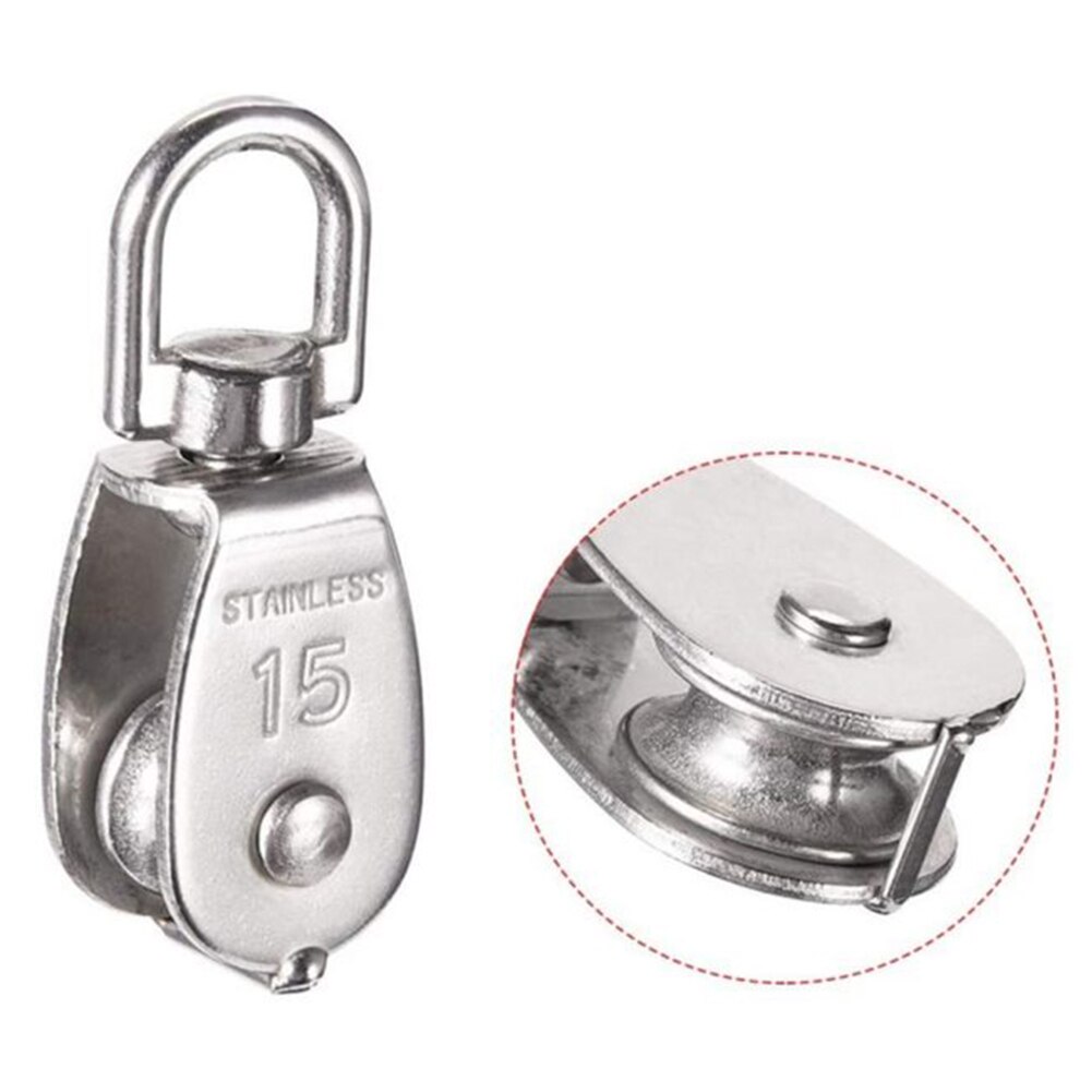 Stainless Steel M15 Single Wheel Swivel Lifting Rope Bearing Pulley Wheel Stainless Steel Heavy Duty Lifting Rope: Default Title