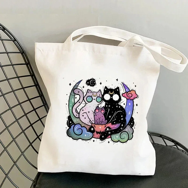 Söt tecknad djuraxelväska för flickor, dinosauriehajkatttryck, handväskor, reseförvaring, damer, ekologiska shoppingkassar i tyg: Blå