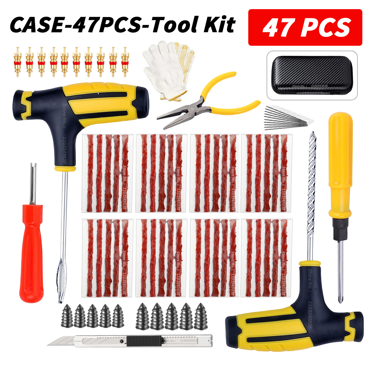 Auto Bandenreparatieset - Lekke Band Plug Gereedschap - Tubeless Bandenstrips - Motor & Fiets: Geel