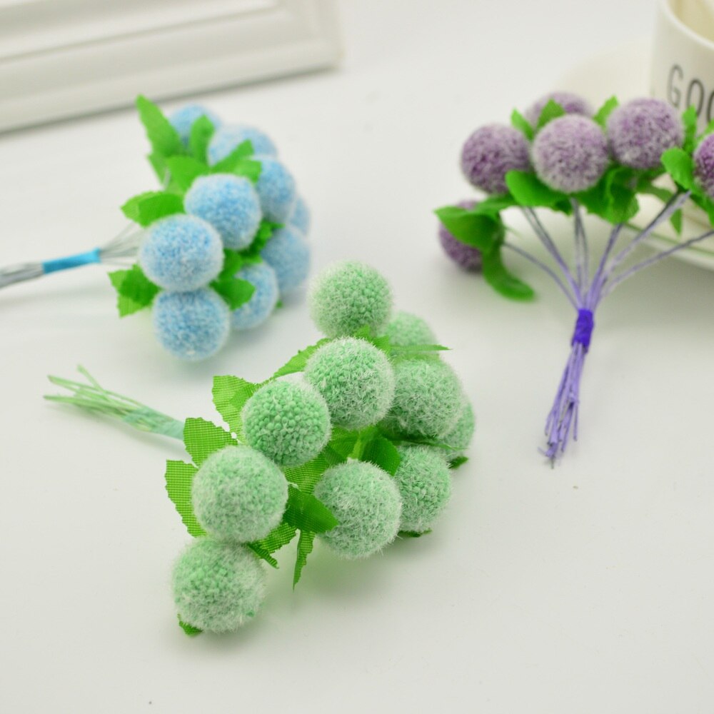 Flores artificiales baratas para decoración de hogar, jardín, boda, corona, , Scrapbooking, manualidades, bolas de pompón de simulación, 6 uds.