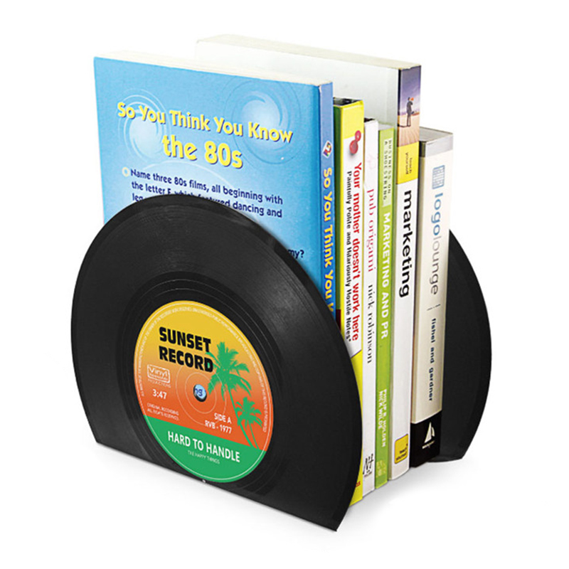 1 paar mini boekensteunen leuke CD Mannelijke en vrouwelijke studenten Boekenplank Verdikte Retro vinyl record boek stand 301- 0720