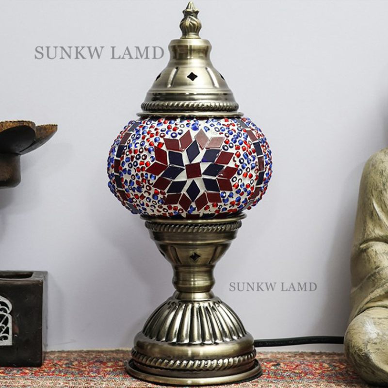 Nyeste tyrkiske mosaik bordlampe vintage art deco håndlavet lamparas de mesa kugle glas romantisk sengelampe led natlampe