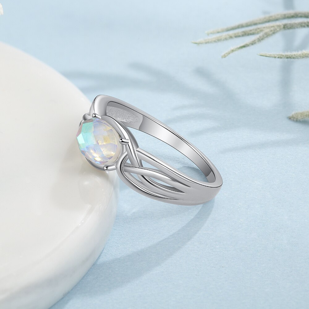 Jewelora Echt 925 Sterling Zilveren Regenboog Maansteen Ring Met Zirkoon Corss Zilver 925 Wedding Band Ring Voor Vrouwen Fijne Sieraden